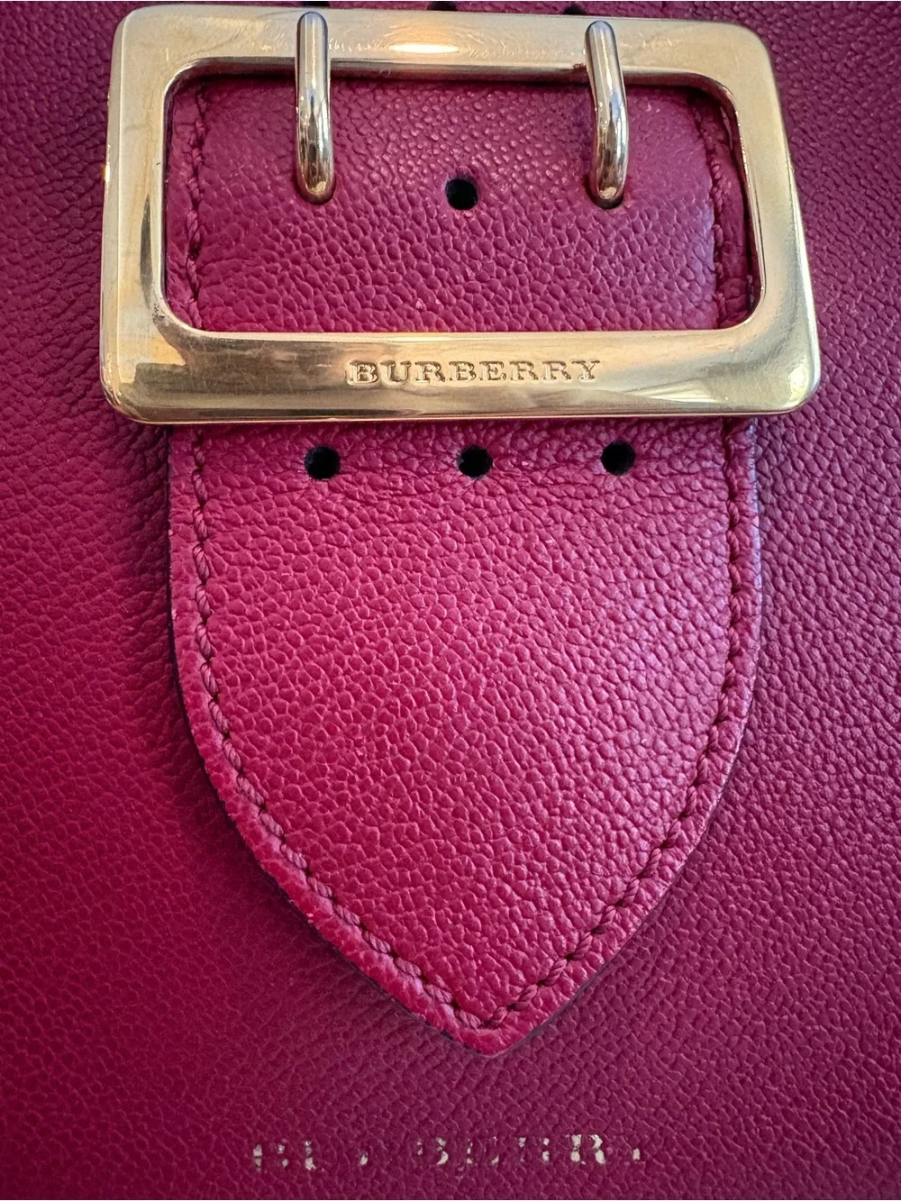 Burberry Red Leather Satchel with Gold Buckle and Check Strap